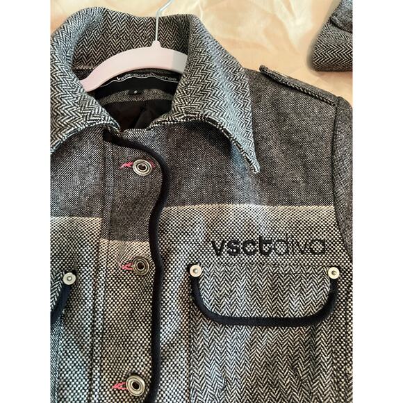 Vsct diva women’s small tweed blazer euro houndstooth chevron black & white 90s - Picture 4 of 8